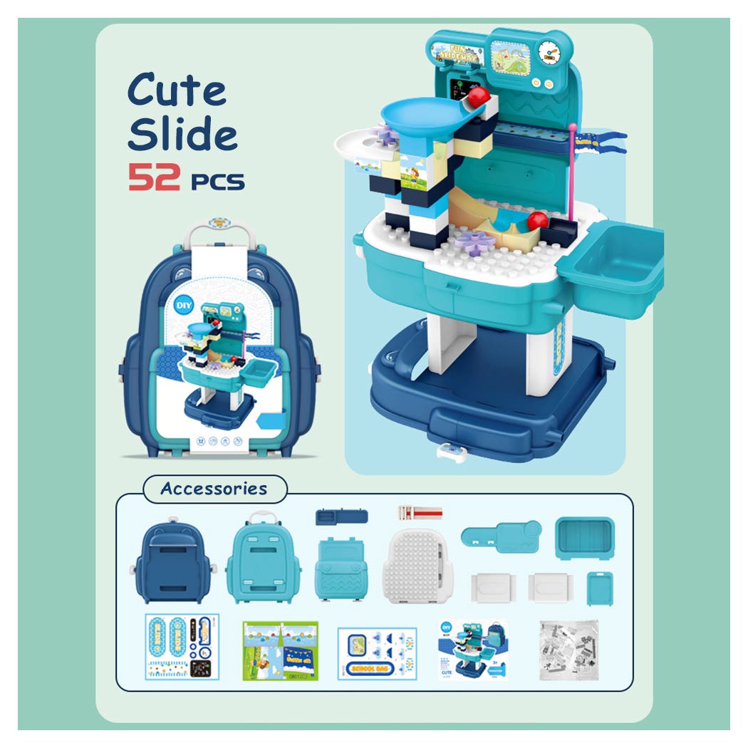 Little Story Theme Park Toy Set School Bag 52 Pcs- Blue