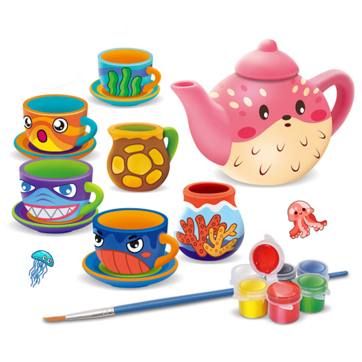 DIY Painted Ceramic Tea Set