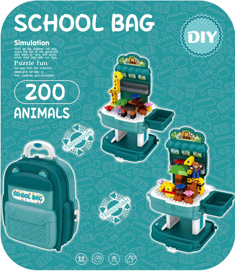 Zoological Park With Block Toy Set In A School Bag