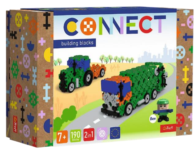 Trefl – Connect Construction Bricks 2 in 1 Set Garbage Truck / Tractor