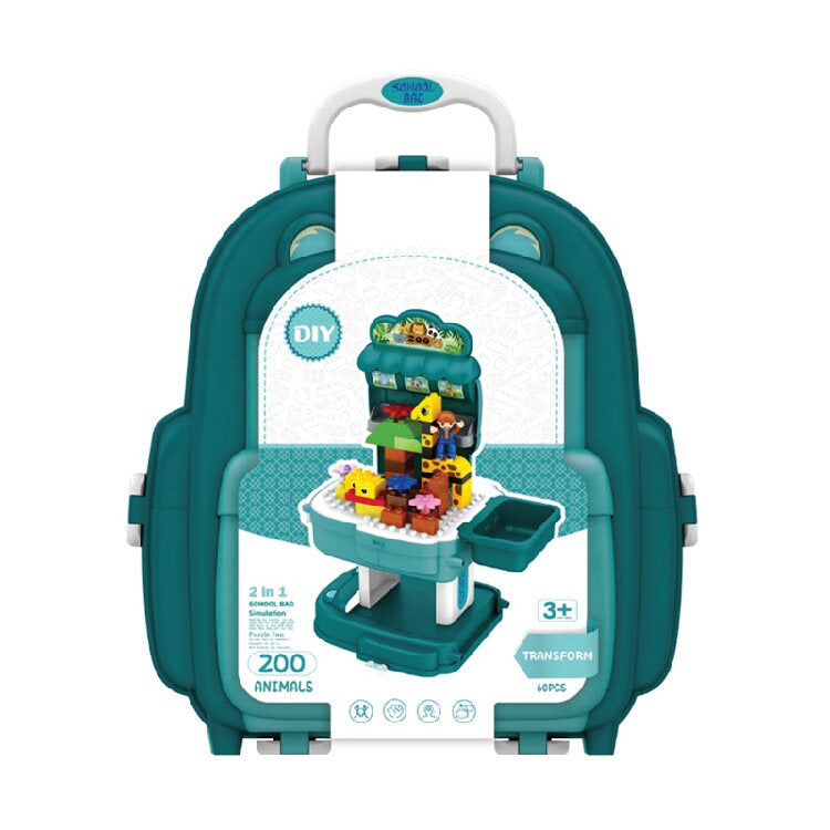 Zoological Park With Block Toy Set In A School Bag