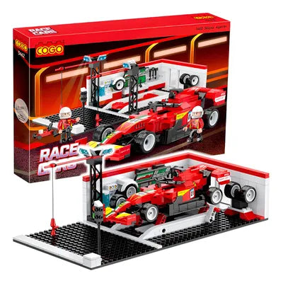 Racing Car And A Pit Stop Garage Building  Block