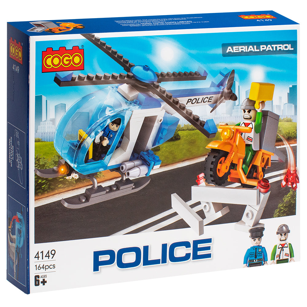 Cogo Police Helicopter & Run Away Motorcycle Building Block Set