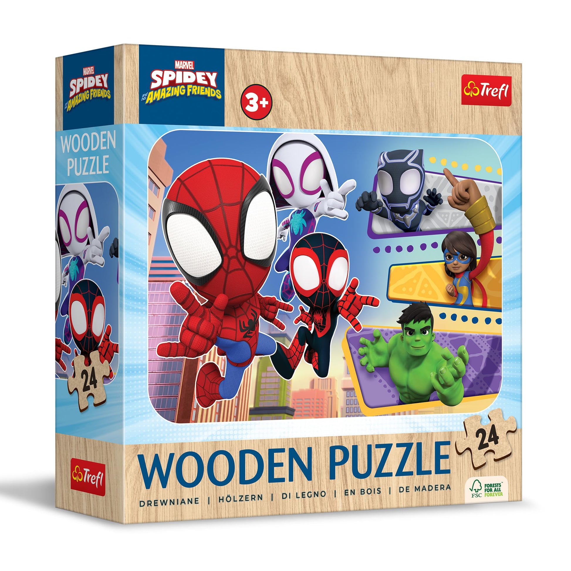 24 Wooden Puzzle- Brave Spidey & friends
