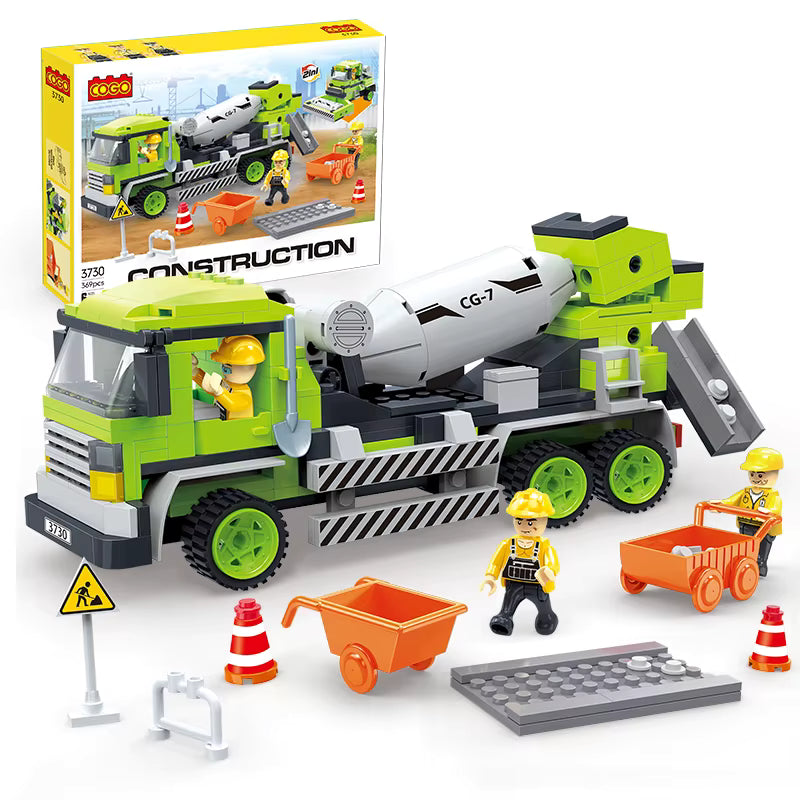 Cogo Engineering 2-in-1 Concrete Mixer Truck Building Block Set