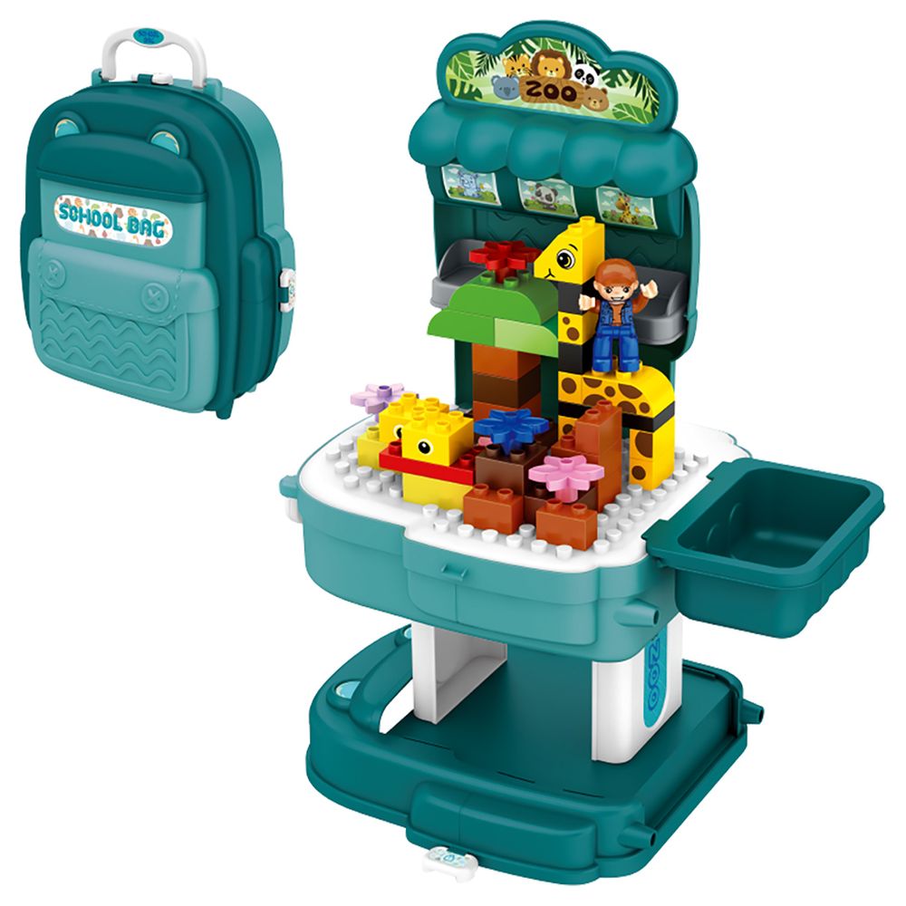 Zoological Park With Block Toy Set In A School Bag