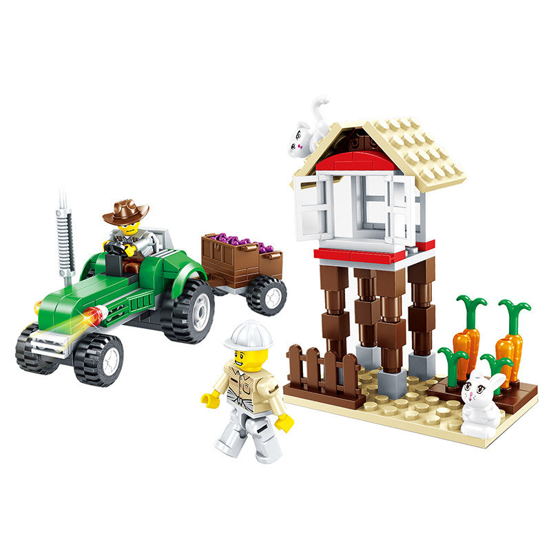Happy Farm With A Tractor And A Rabbit Barn